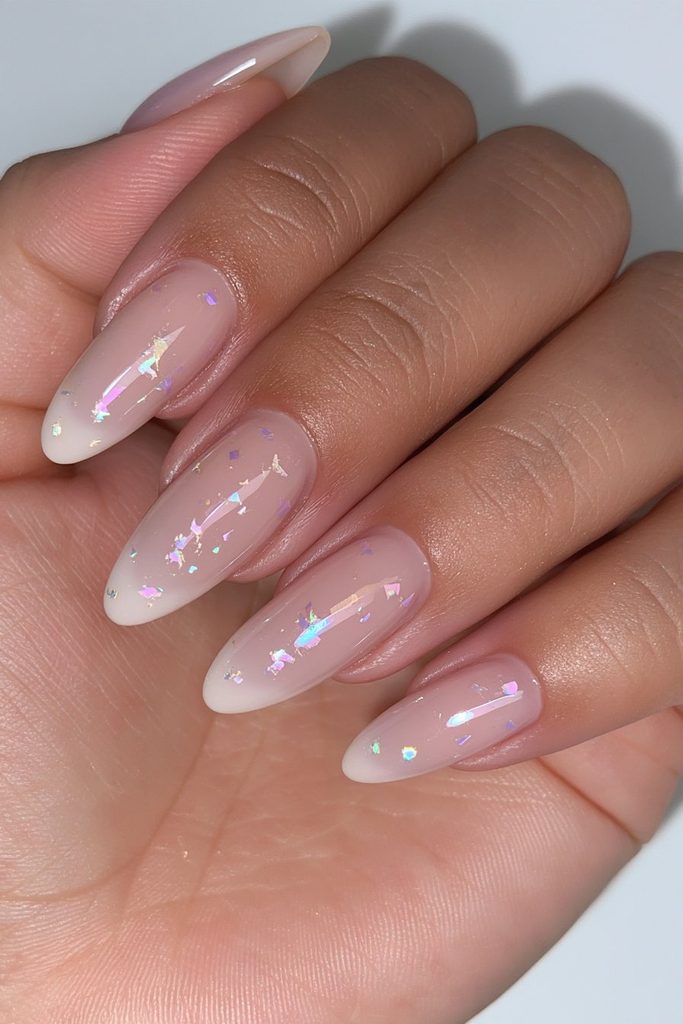 Sheer nails with gold flecks