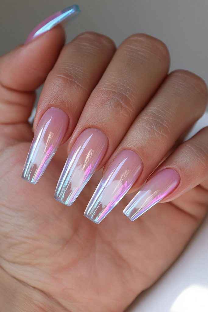 Sheer jelly ghost coffin nail design