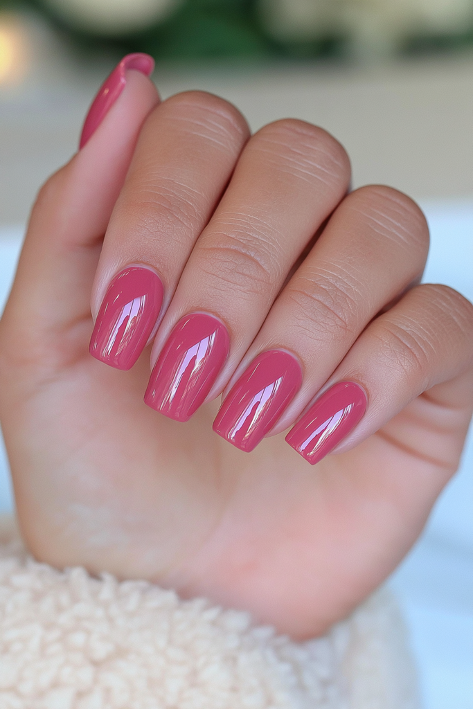 Short squoval cranberry glossy nails