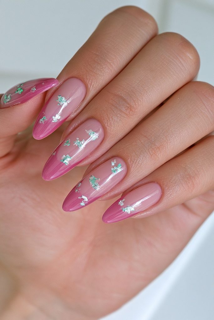 20 Soft, Glossy Sugar Plum Nails for Short Lengths 20 Sheer plum silver foil accents