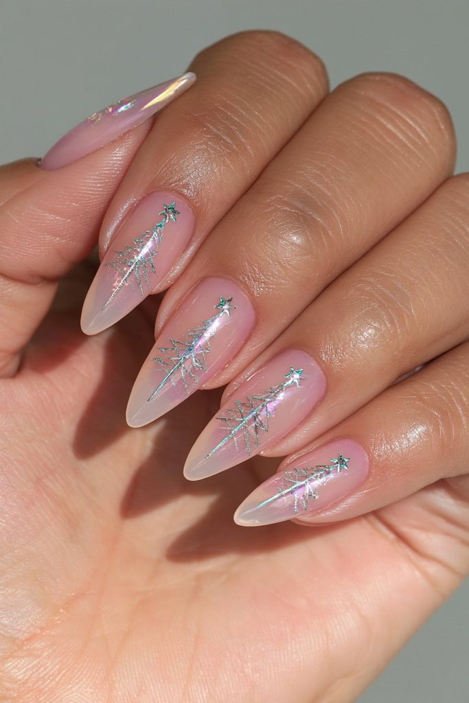 Silver Christmas tree jelly nails