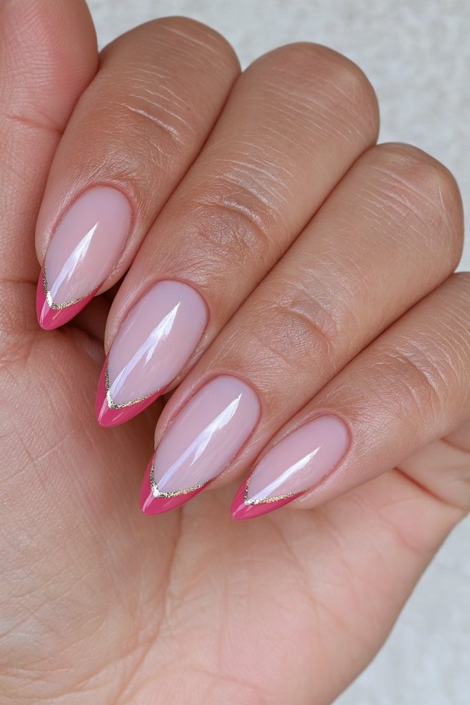 Red micro French tips gold line