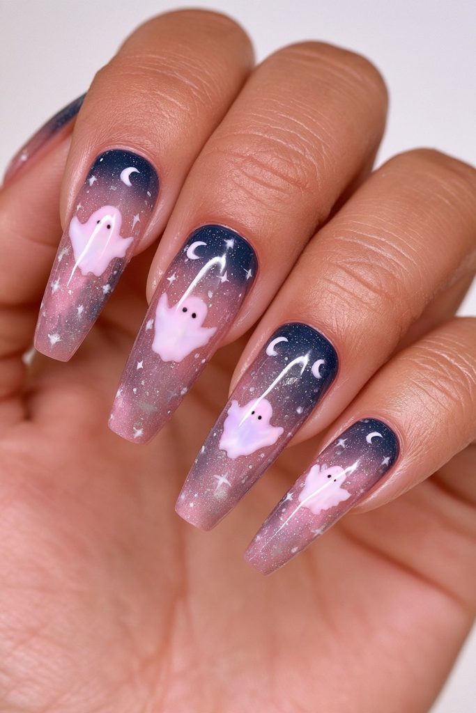 Starry night ghost coffin nail scene