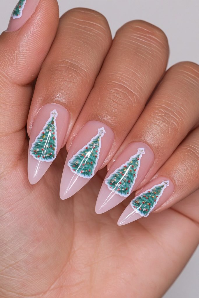 Christmas tree sticker press-on nails
