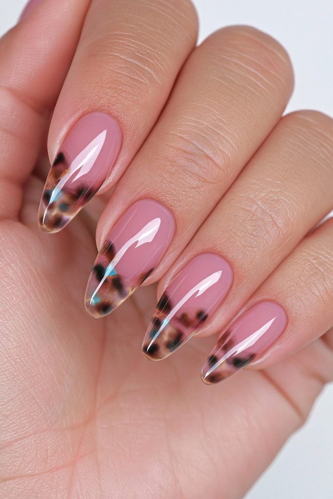 Sheer translucent tortoiseshell jelly nails