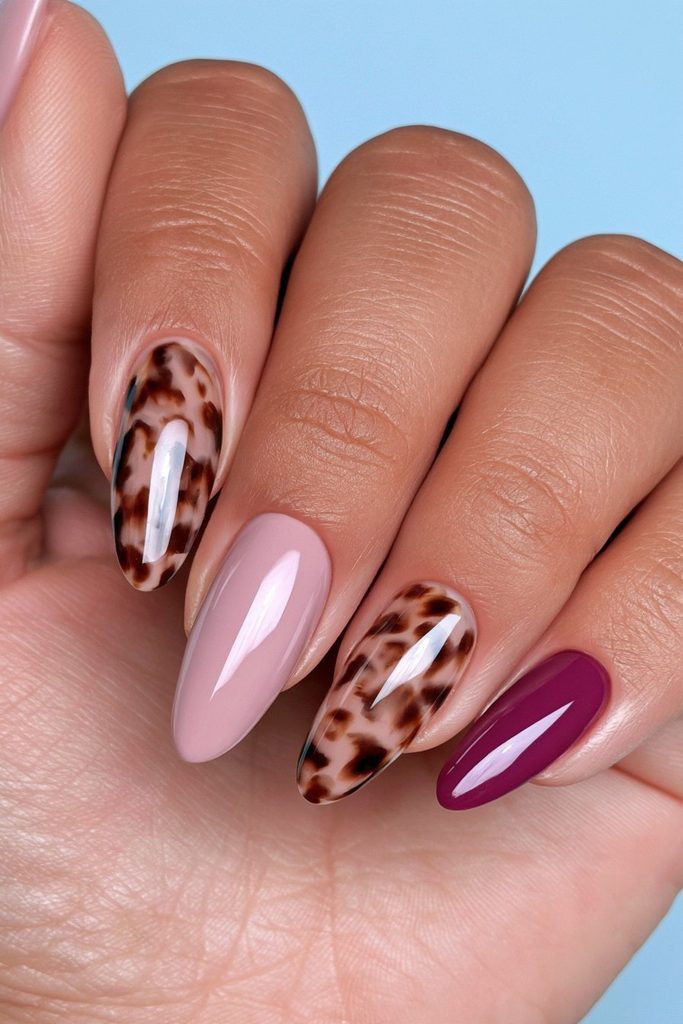 Tortoiseshell burgundy manicure