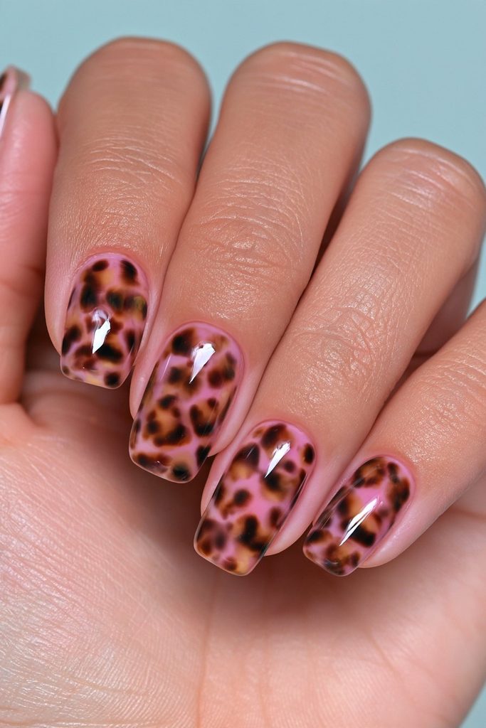 Short squoval tortoiseshell nails