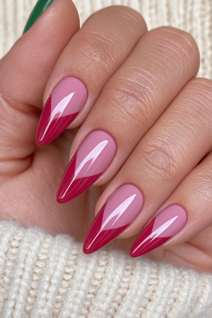 Red and green two-tone hand nails