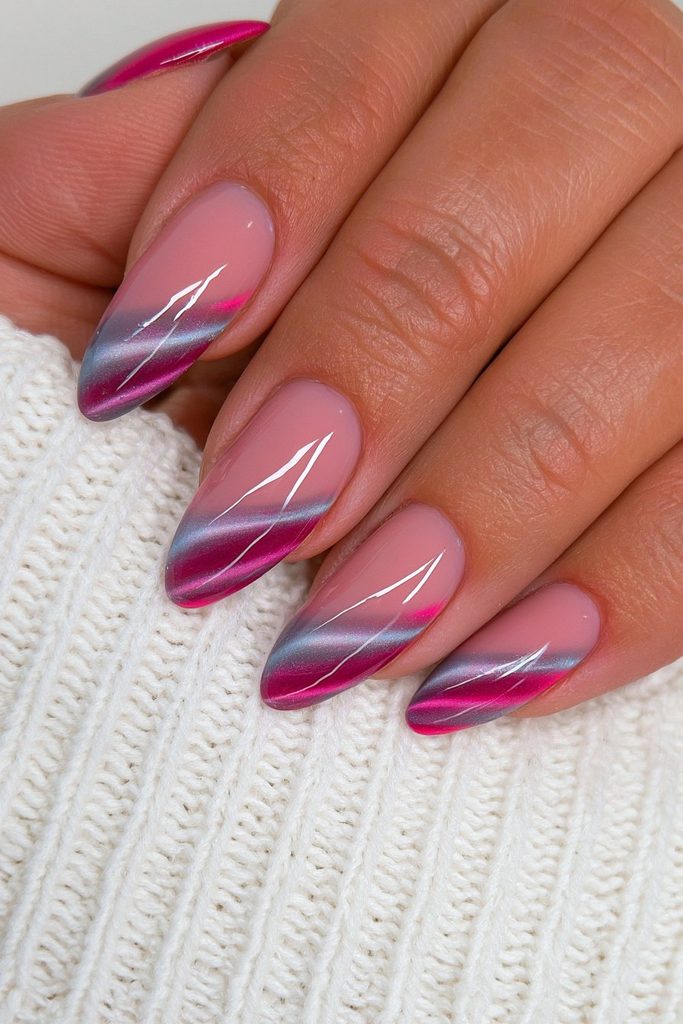 Velvet cat-eye nails with soft luxurious magnetic dimension
