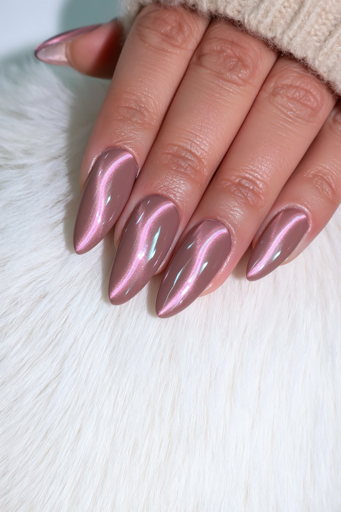 Velvety chocolate cat-eye nails with luxurious magnetic depth