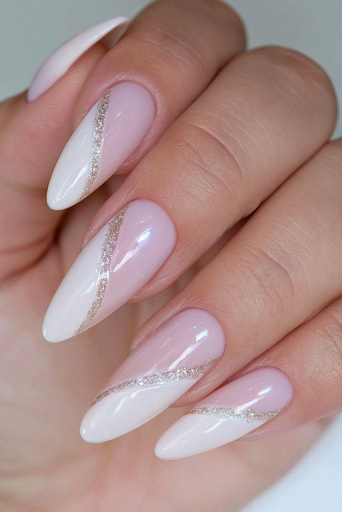 White and gold glitter nails