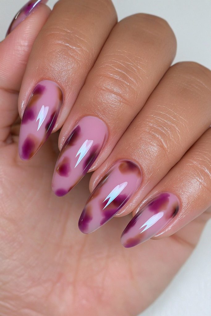 Wine cranberry tortoiseshell nail design