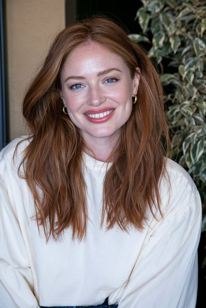 Warm amber chestnut brown hair