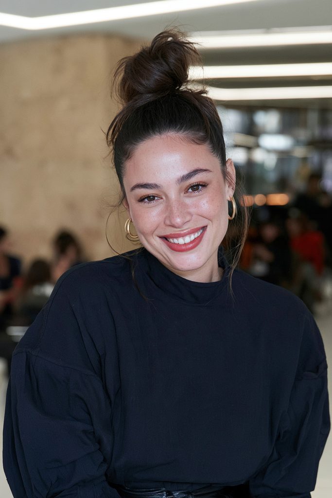Beehive top knot voluminous hairstyle