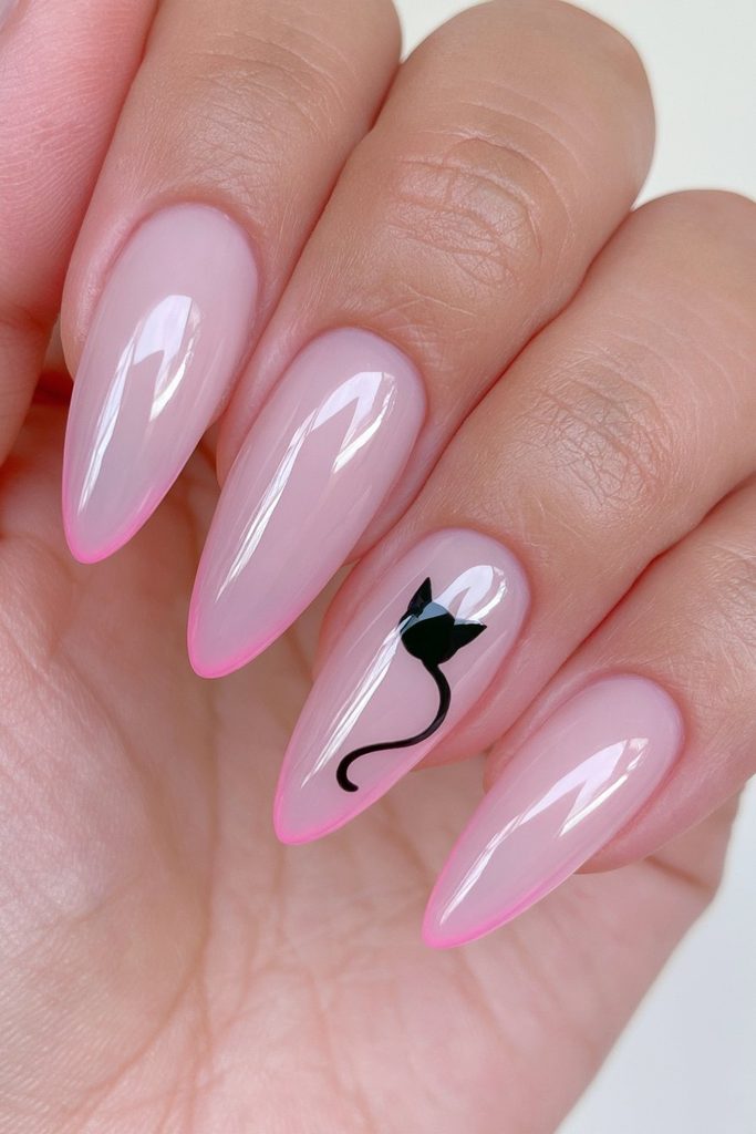 22 Coraline Nails That Are Subtle Enough for Everyday Wear 20 Navy nails black cat silhouette
