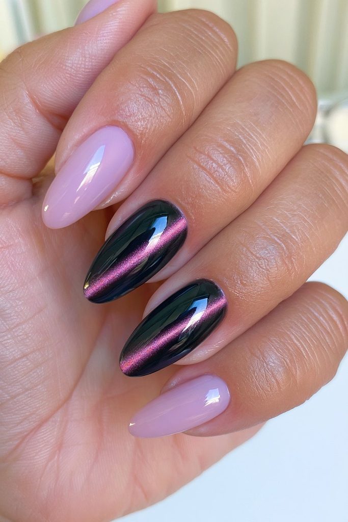 Black garnet copper cat-eye nails