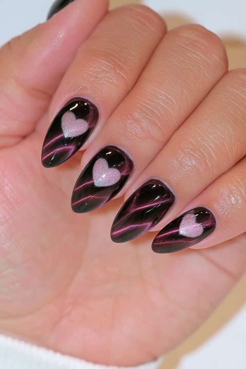 20 Black Cat Eye Nails for a Moody, Mesmerizing Manicure