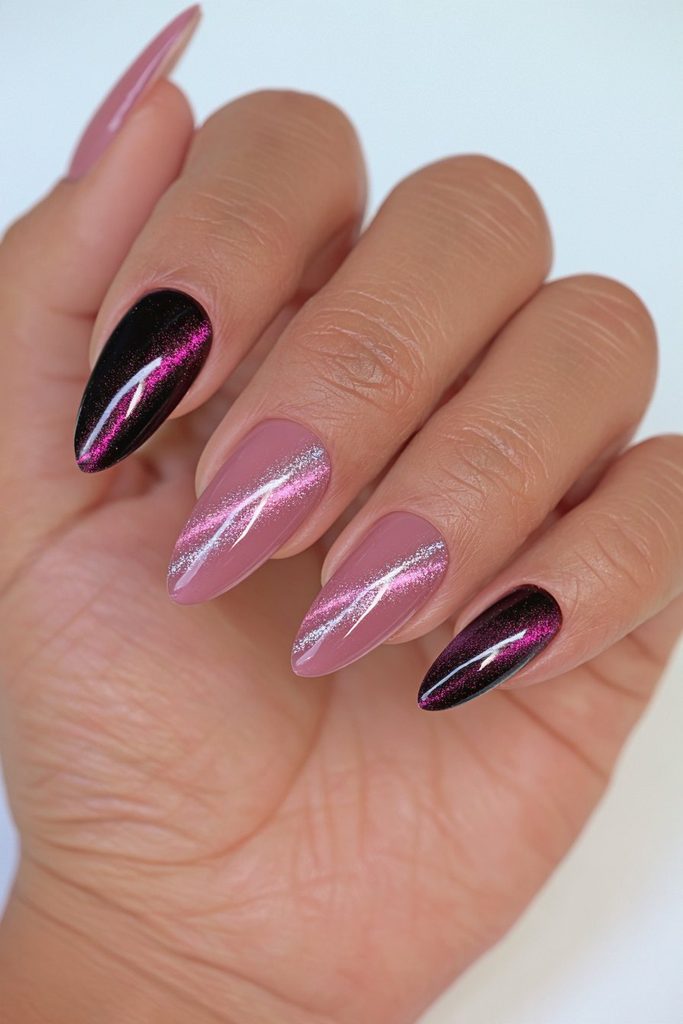 Black silver gothic velvet nails
