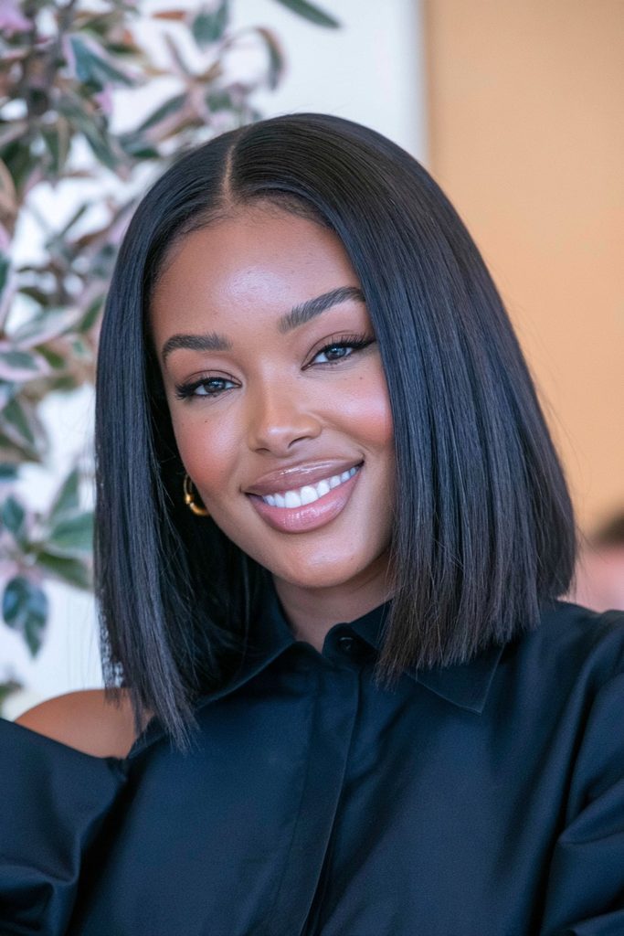 Blunt chin-length quick weave bob hairstyle