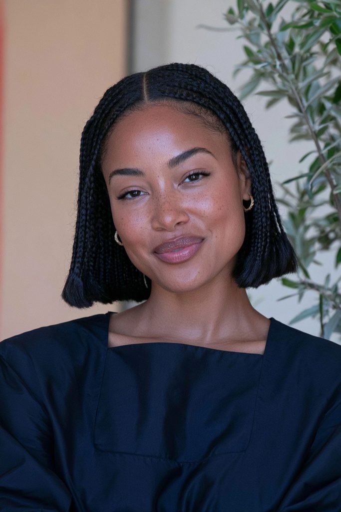 Blunt-cut braided bob with extensions