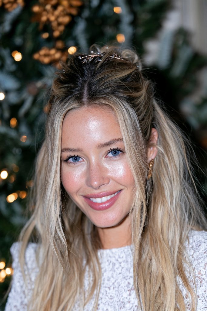 20 Christmas Wedding Hairstyles for Long Hair 19 Boho half-up gold hair vine