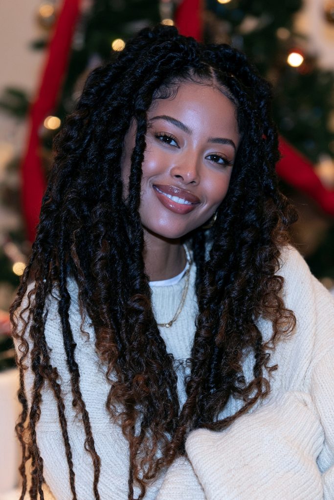 Boho Christmas braids with curly ends