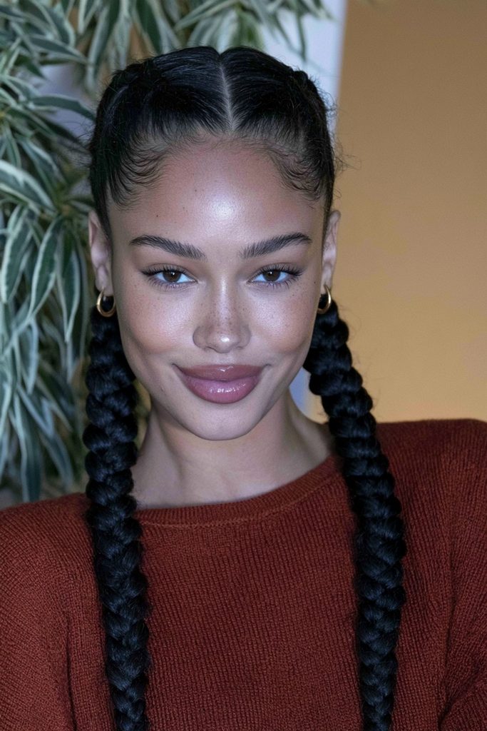 Braided pigtails with extension hair