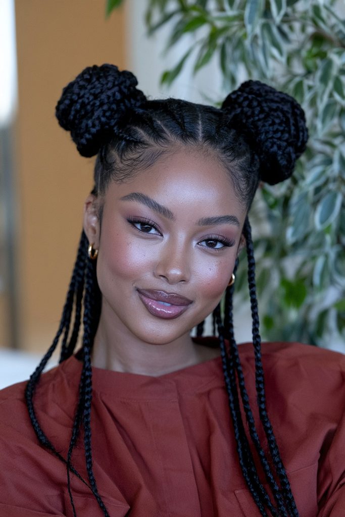 Braided space buns with extensions