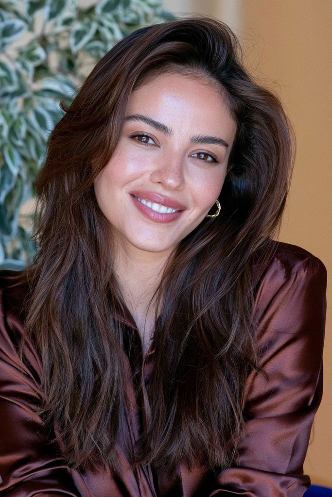 Bronzed chestnut brown hair color