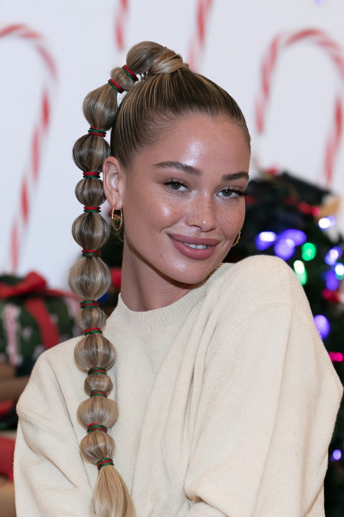 Bubble braid ponytail festive hair ties