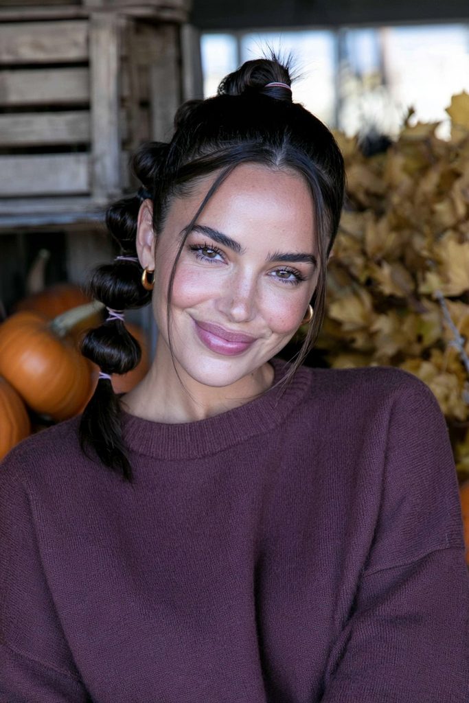 22 Easy Pumpkin Patch Hairstyles That Feel Cozy 5 Bubble braid ponytail autumn hairstyle
