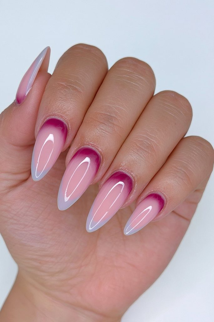 Burgundy aura gradient effect nails