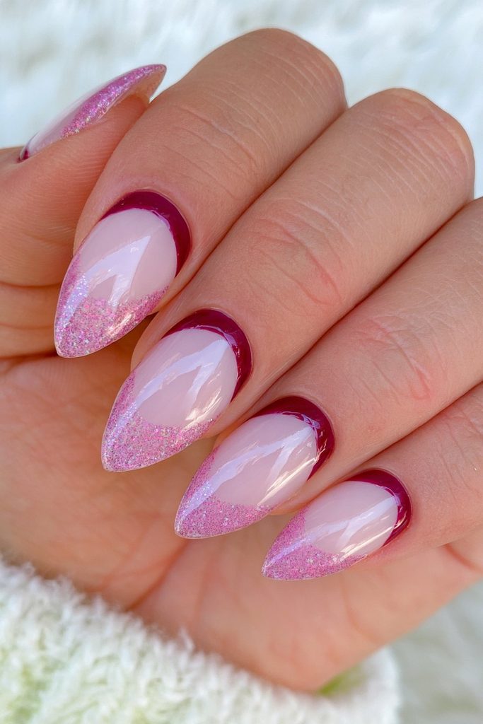 Burgundy micro French tip nails