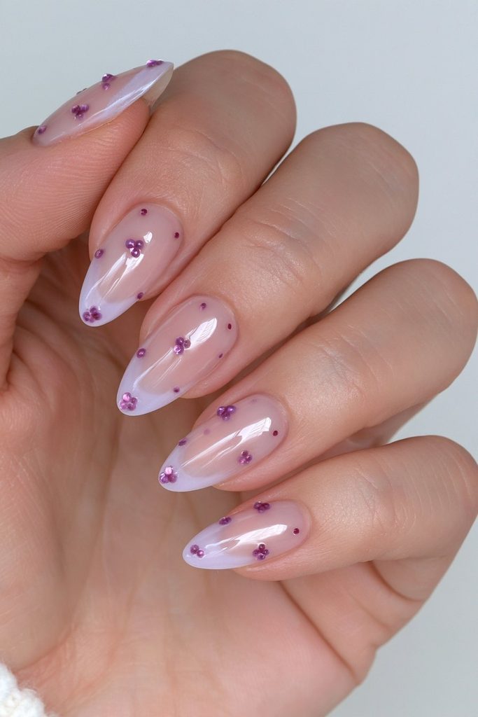 Burgundy tiny polka dot nails
