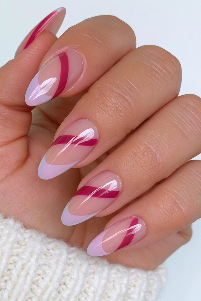 Burgundy negative space nail design