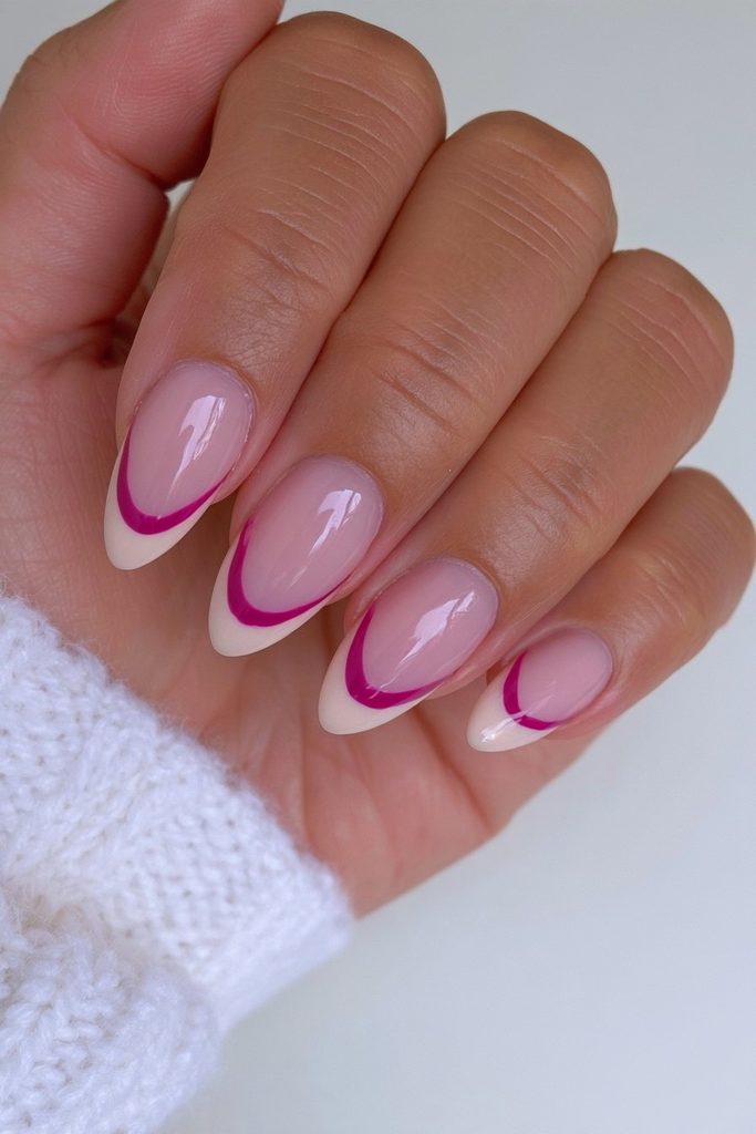Burgundy cream reverse French nails
