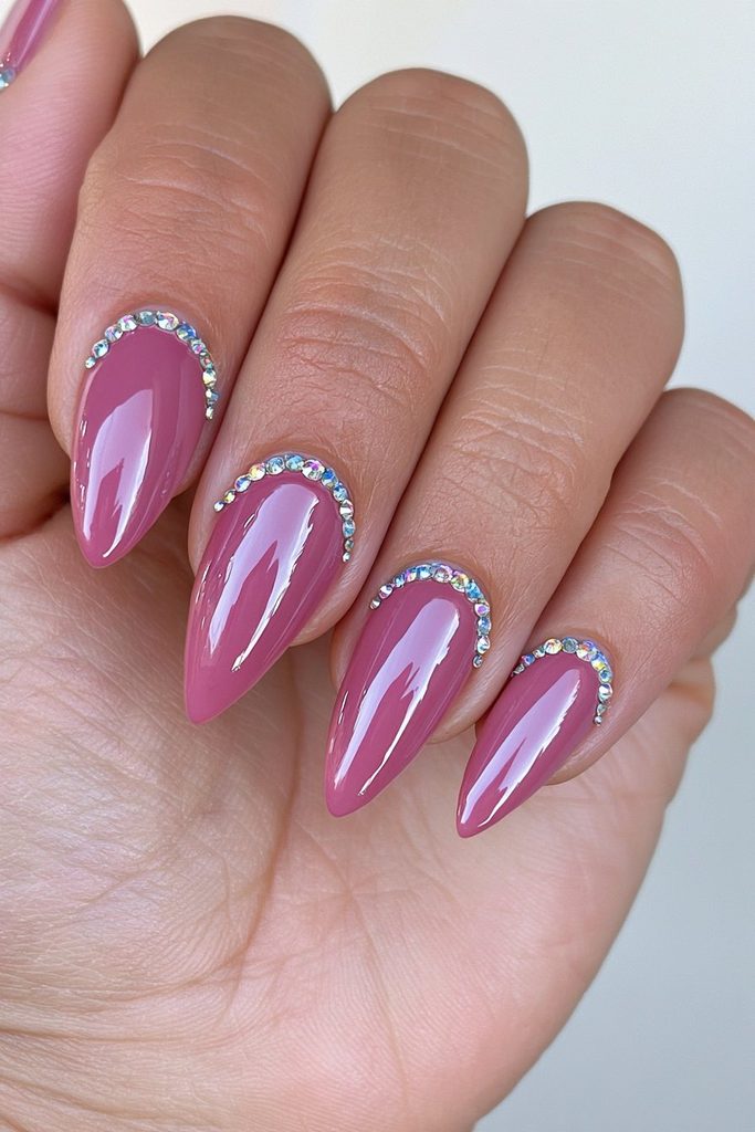 Burgundy nails with cuticle gems