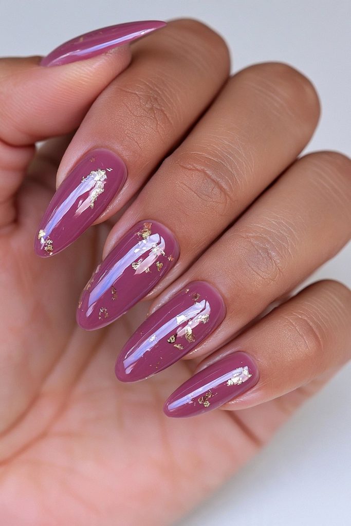 Burgundy gold foil accent nails