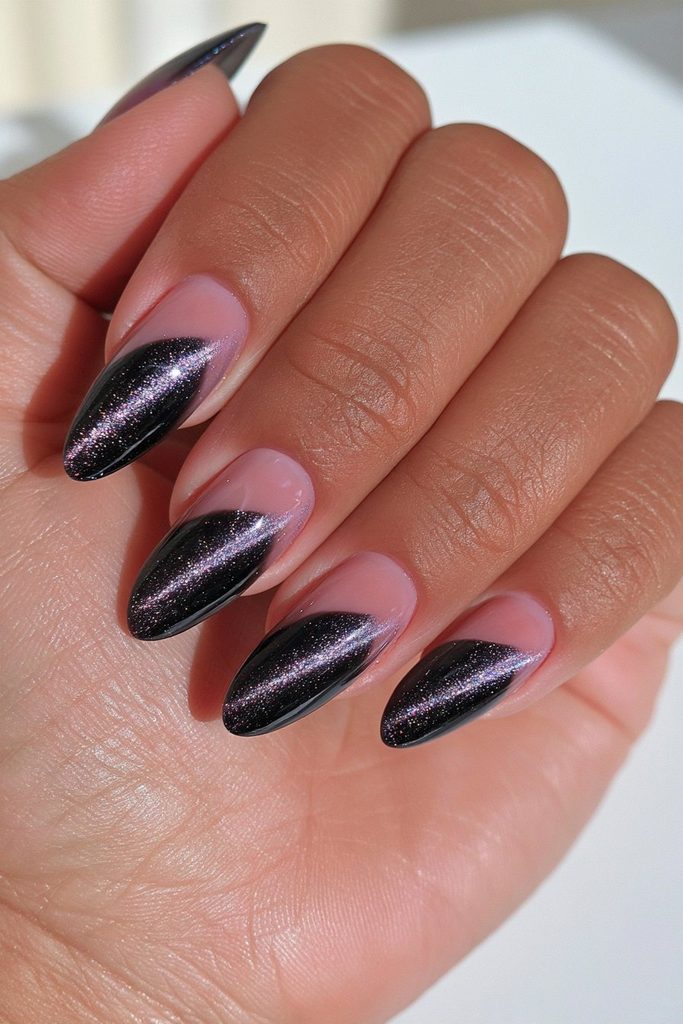 Classic black cat-eye shimmer nails