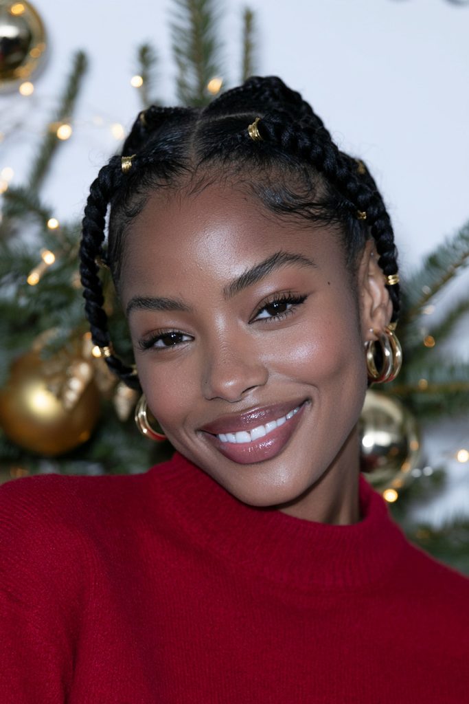 Cornrow braids with gold accents
