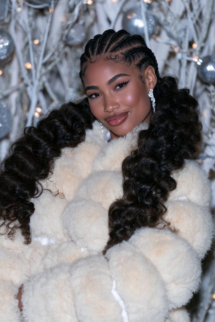 Cornrows with loose curly ends
