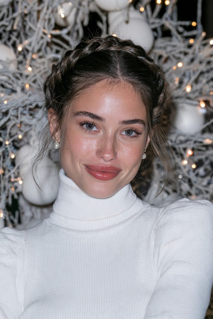 Crown braid halo Christmas hairstyle