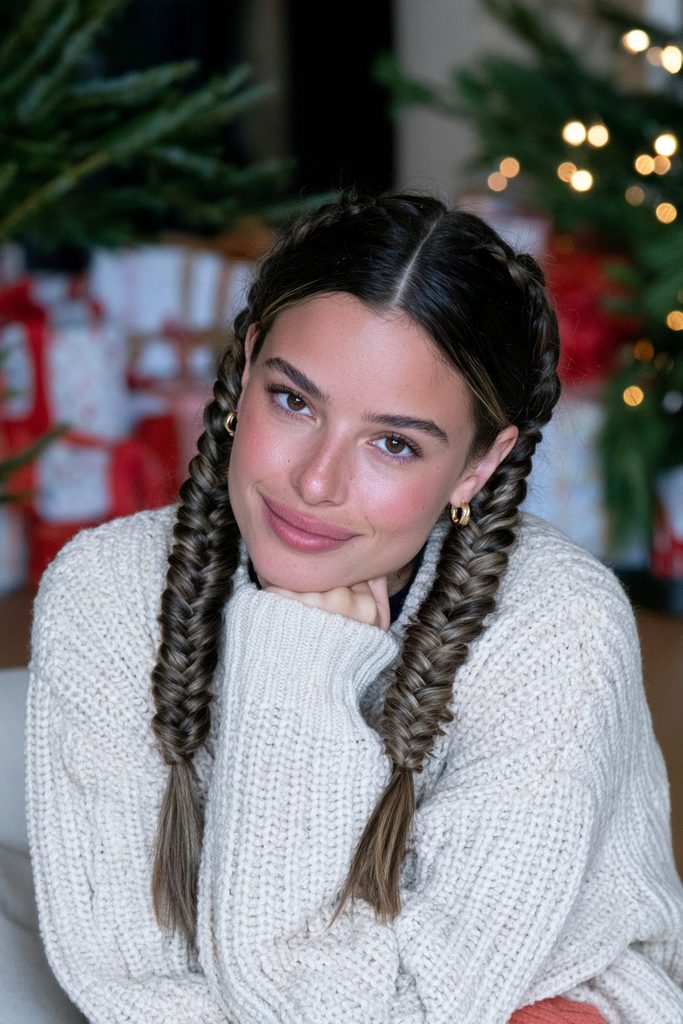 Double Dutch braids festive long hairstyle