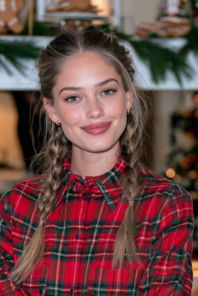 Messy French braids Christmas hairstyle