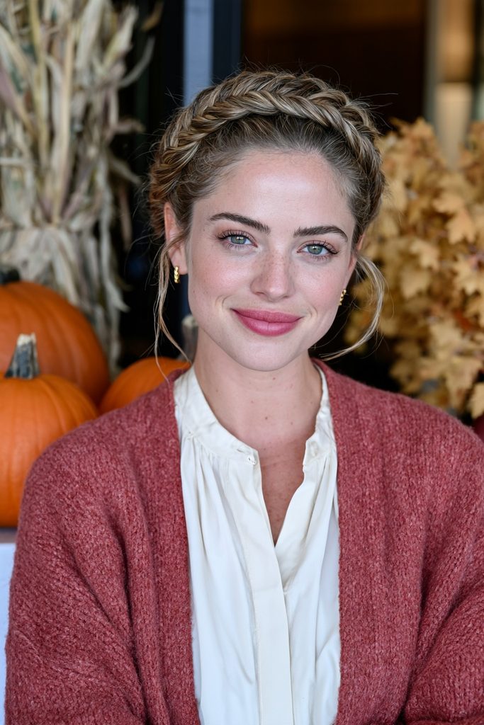 22 Easy Pumpkin Patch Hairstyles That Feel Cozy 12 Dutch braid halo autumn hairstyle