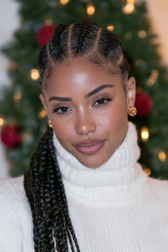 Feed-in stitch braids holiday hairstyle