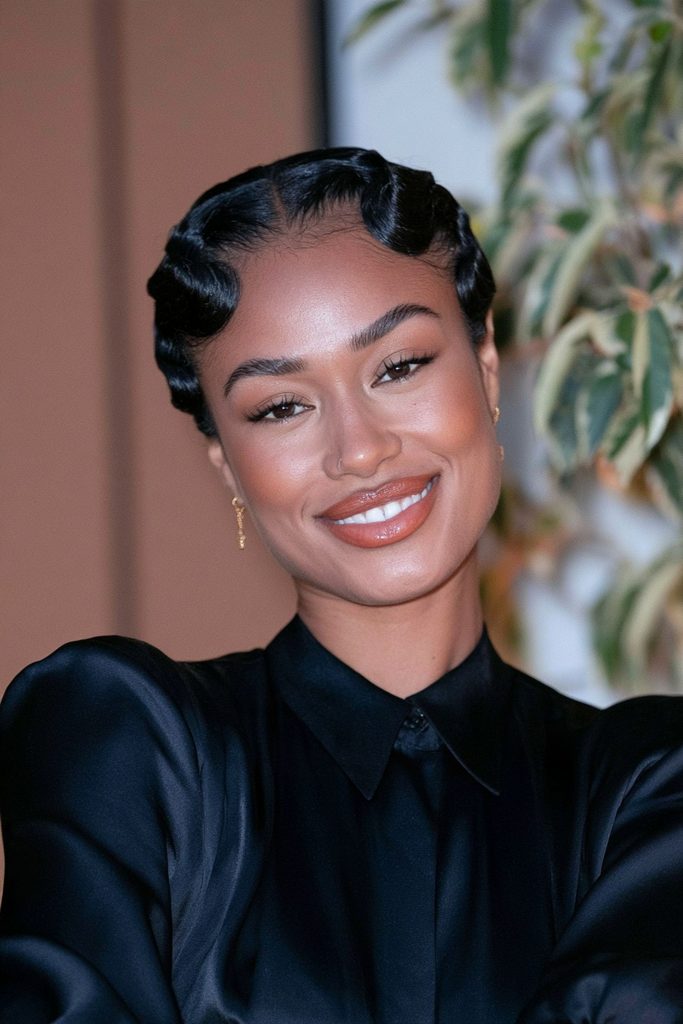 Finger wave quick weave pixie hairstyle