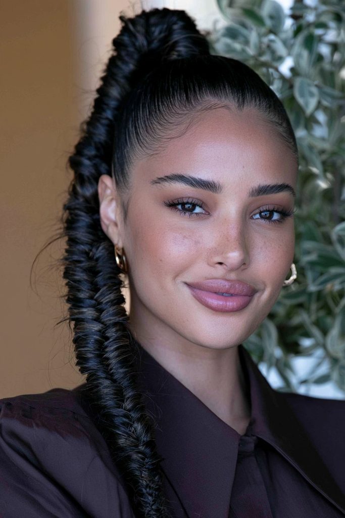 Fishtail braid ponytail with extensions