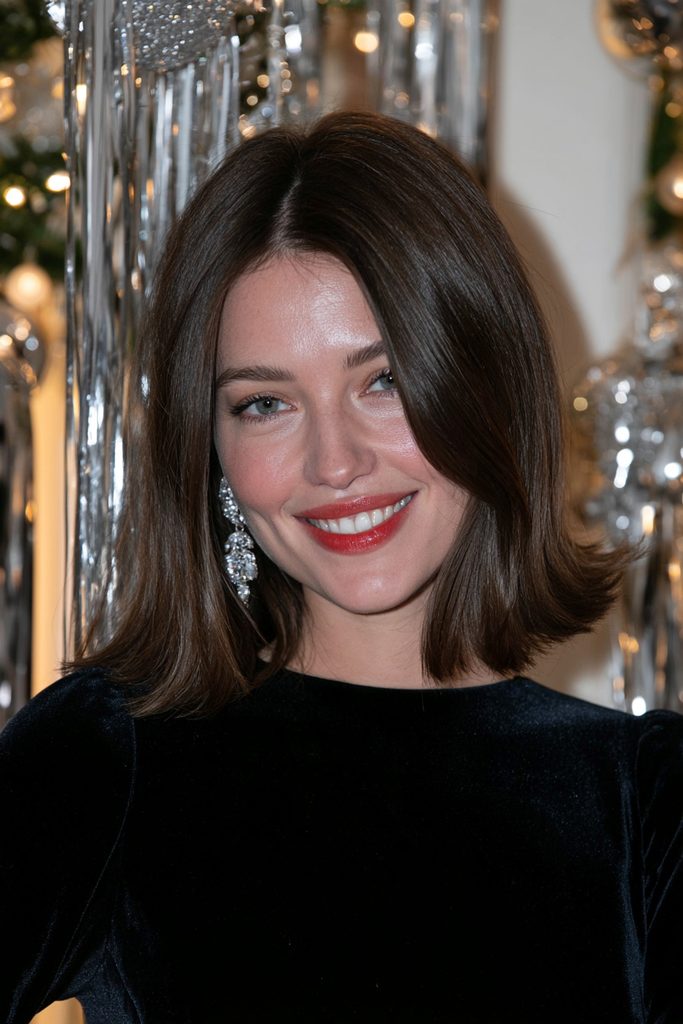 Flipped bob Christmas hairstyle straight hair