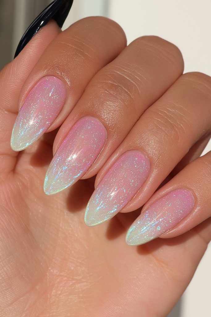 22 Coraline Nails That Are Subtle Enough for Everyday Wear 21 Glazed snow globe shimmer nails